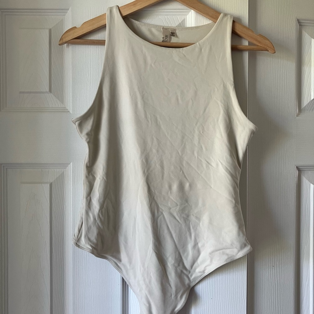 Second Skin Overalls Cream Sleeveless Fitted Bodysuit